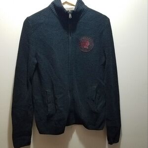 Lucky Brand Indian Motorcycle Men's Small Black Sweater Knitted Chain Zip